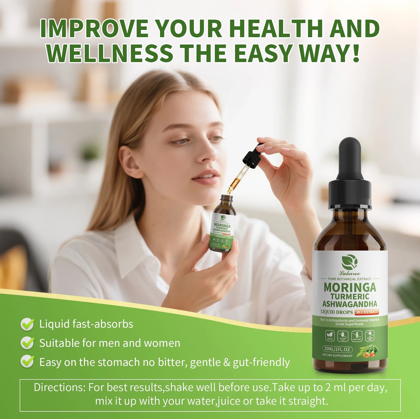 Beworths 12 In 1 Organic Moringa Drops With Ashwagandha Quercetin