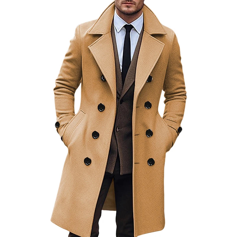 Wool Blend Peacoat With Notched Lapel Button Closure For Men