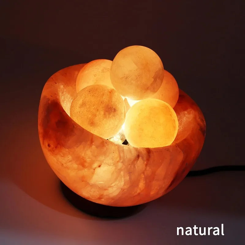 Himalayan Salt Lamp Bowl with 6 Massage Balls – Dimmable Natural Pink Rock Salt Lamp for Relaxation, Meditation,Yoga, Spa,