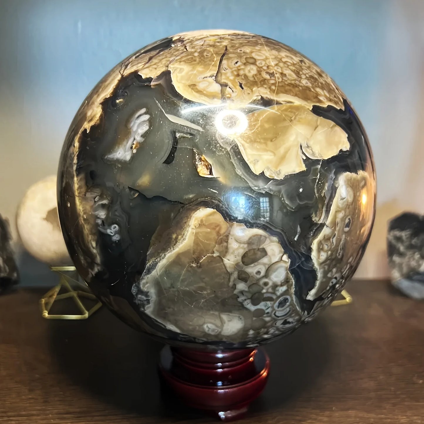 Natural Volcanic Agate Sphere with UV Reactive Fluorescence,Crystal Ball Ornament, Home Decoration, Souvenir Gift