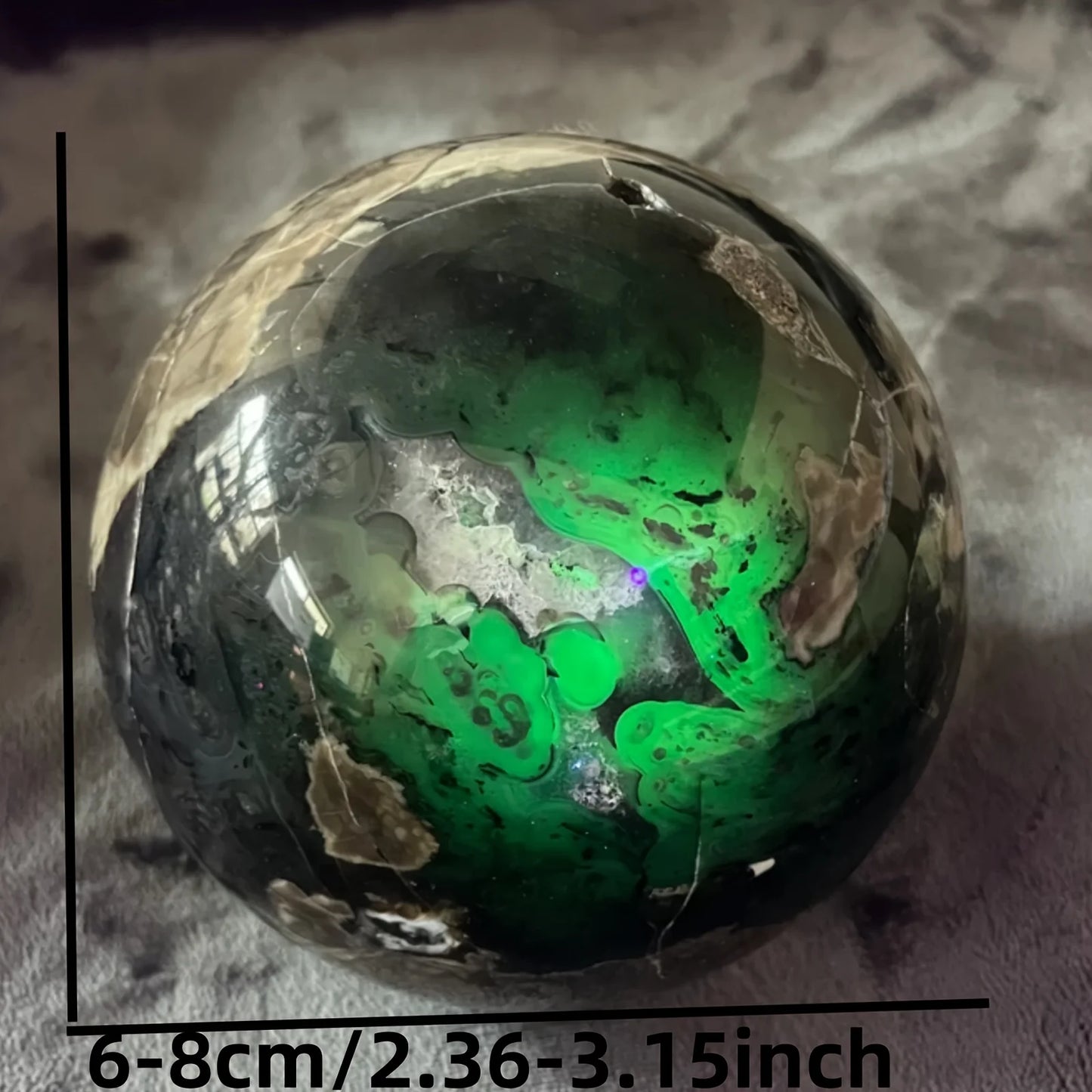 Natural Volcanic Agate Sphere with UV Reactive Fluorescence,Crystal Ball Ornament, Home Decoration, Souvenir Gift