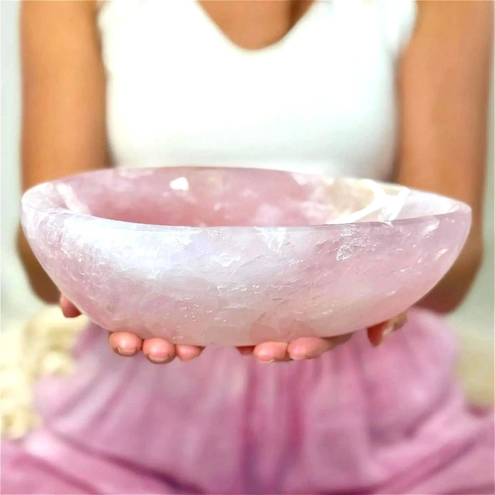 Rose Quartz Plate Bowl Dish Hand Carved Crystal Gift Healing Stone Tray Freeform Quartz