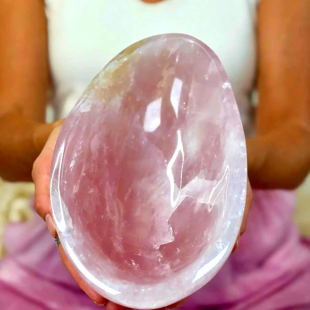 Rose Quartz Plate Bowl Dish Hand Carved Crystal Gift Healing Stone Tray Freeform Quartz