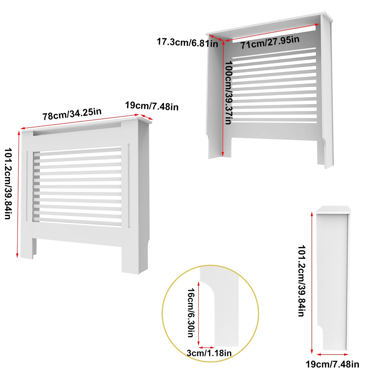 100cm Radiator Cover Modern MDF Wood Slat Living Room Bedroom Hallway Cabinet for Room Decoration