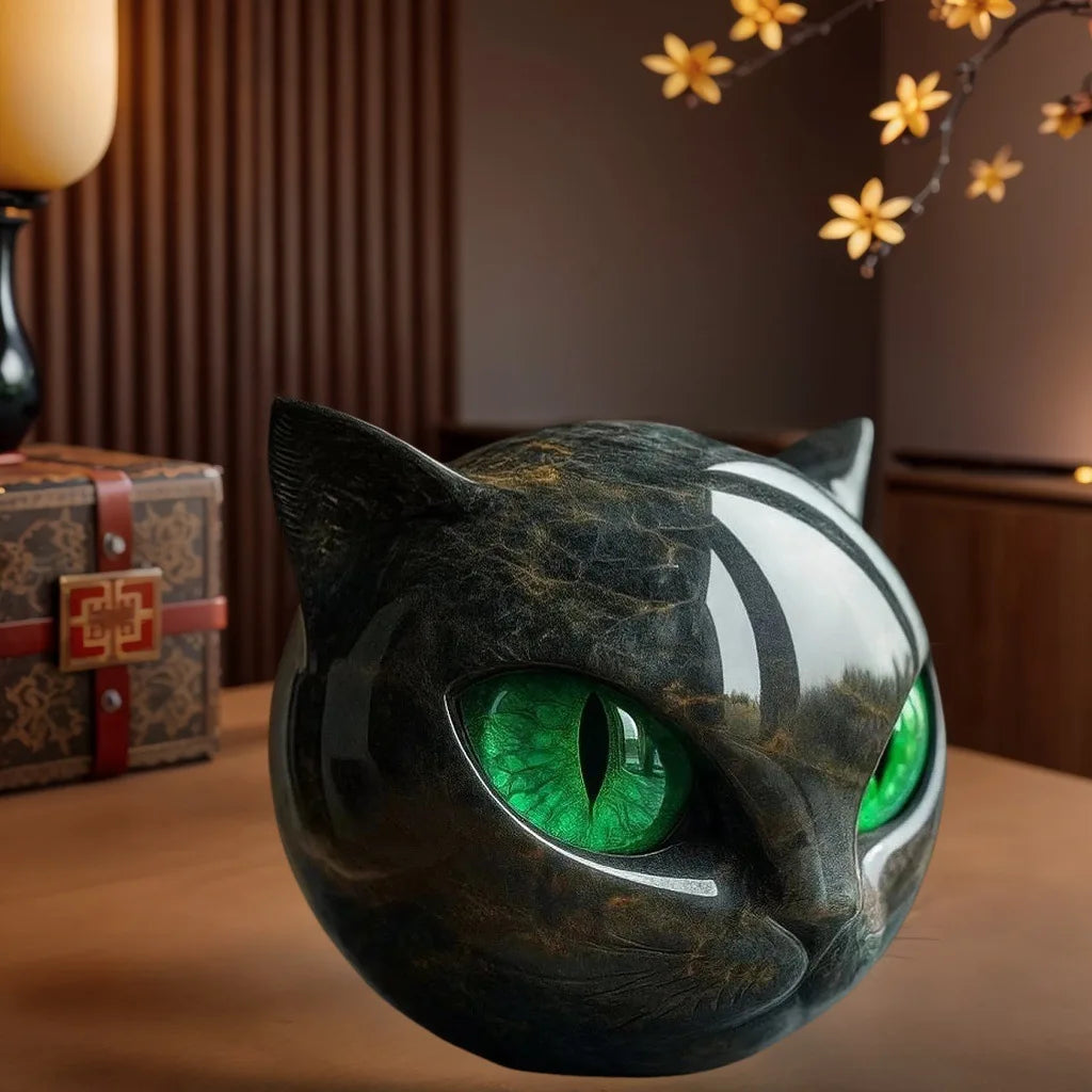 Decorative Black Cat Stone Figurine Resin Cat Head Healing Stone Marble Texture Cat Stone Keepsake Gift Office Desk Cats Decor