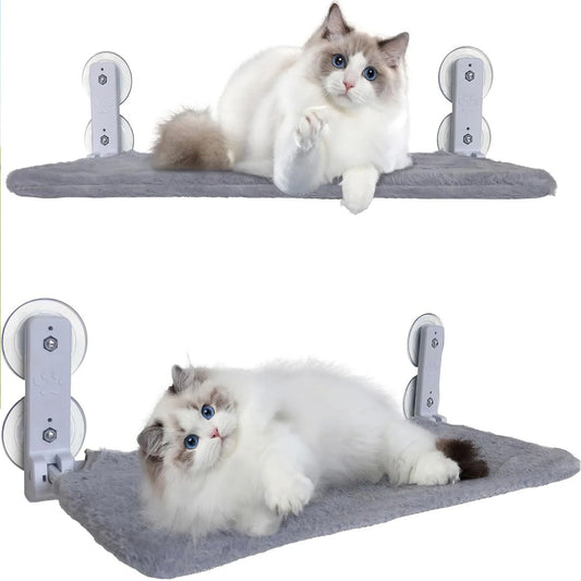 Foldable Cat Window Perch, Cordless Cat Window Perch, Cat Hammock for Wall with 4 Strong Suction Cups, Cat Window Hammock