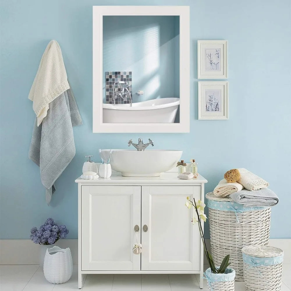 Wall-Mounted Single Door Mirrored Cabinet for Bathroom Storage in White