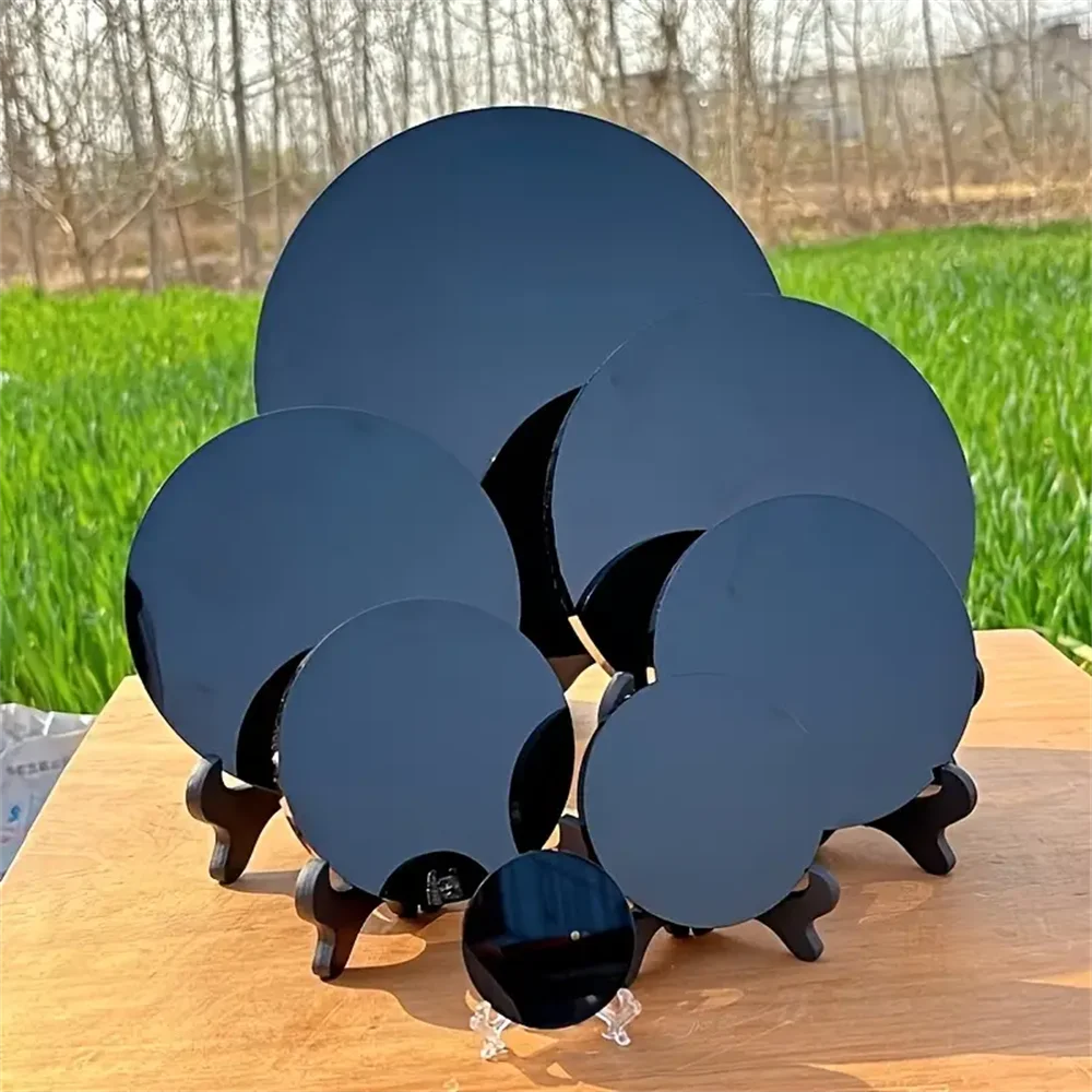 1pc Various natural obsidian mirrors - round, polished black crystal lenses, used for home decoration, meditation and healing