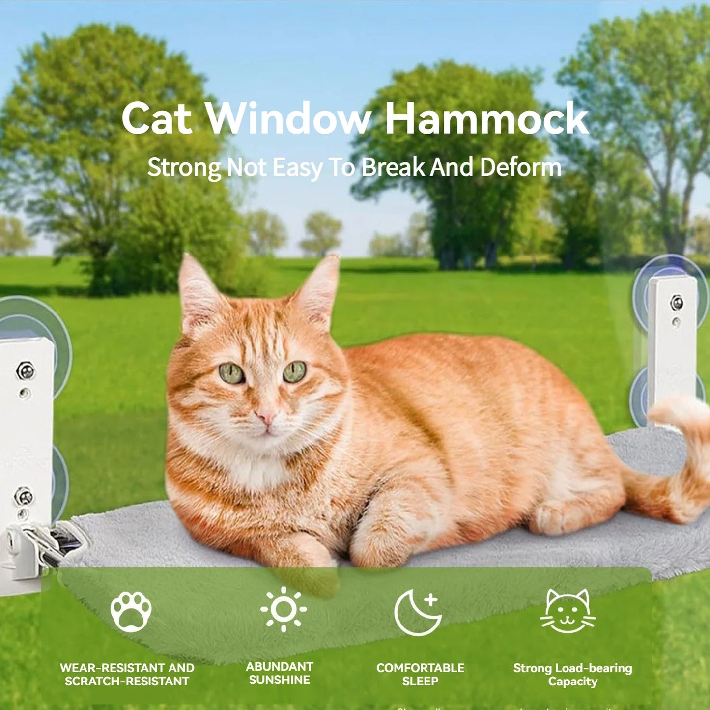 Foldable Cat Window Perch, Cordless Cat Window Perch, Cat Hammock for Wall with 4 Strong Suction Cups, Cat Window Hammock