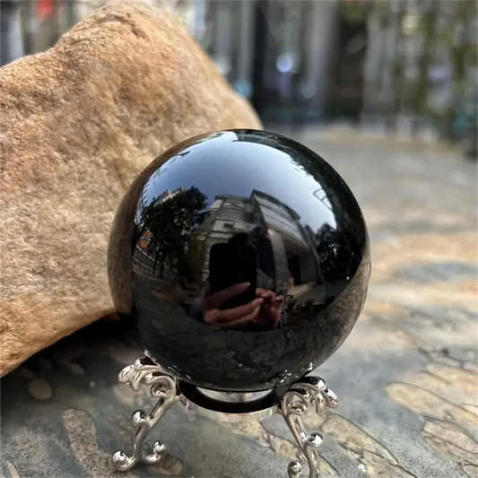 1pc  Natural Obsidian Spherical Crystal Ball - Glossy Black Meditation Stone for Spiritual Growth, Home Decor, Holiday Gift,