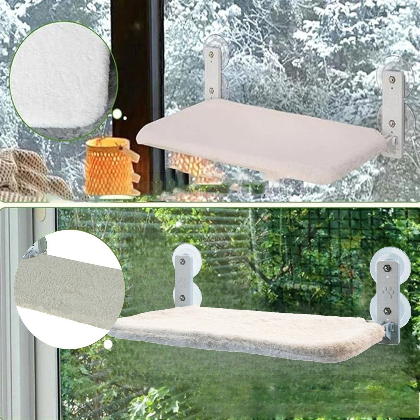 Foldable Cat Window Perch, Cordless Cat Window Perch, Cat Hammock for Wall with 4 Strong Suction Cups, Cat Window Hammock