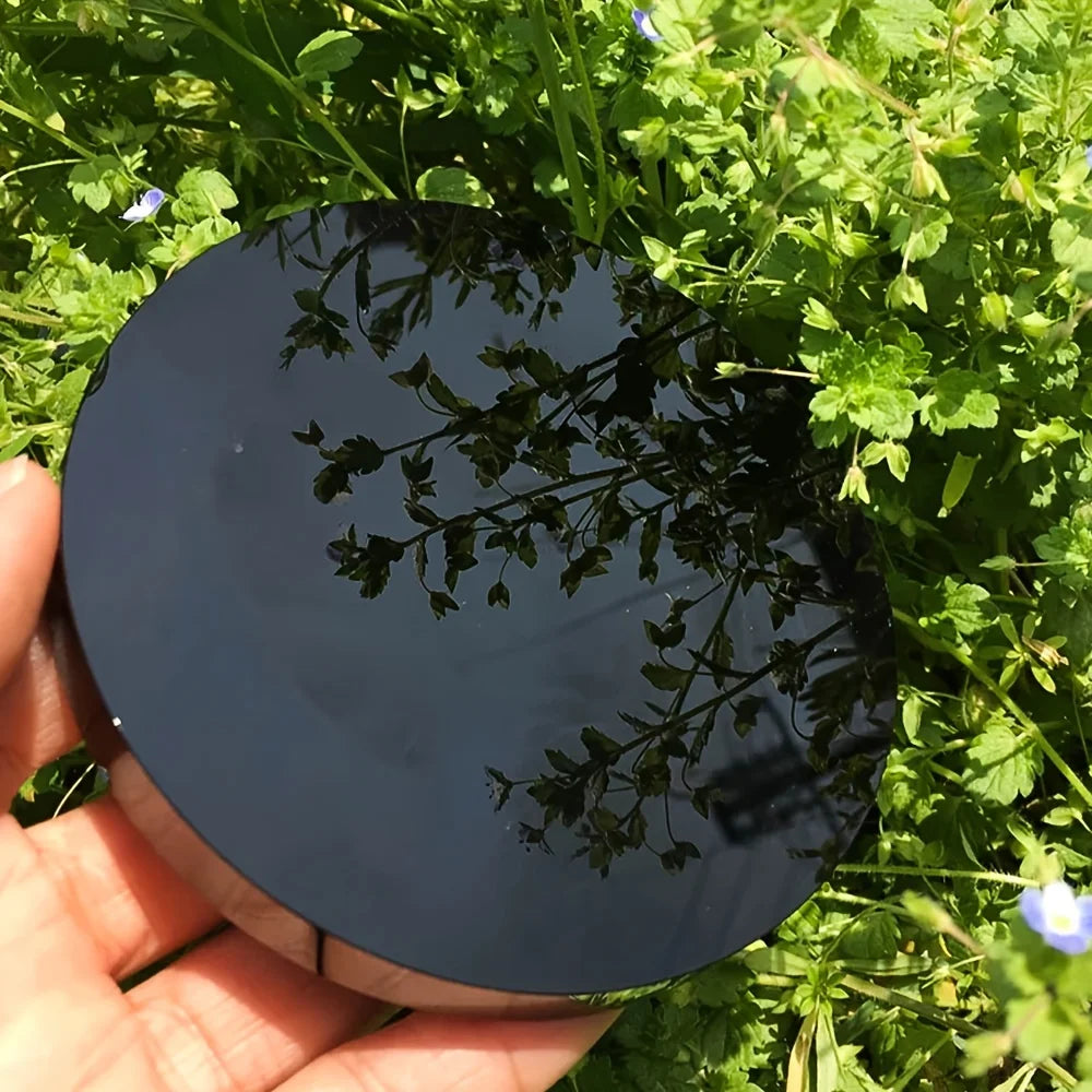 Balck Obsidian Mirror Natural Crystal Stones Handmade Semi Precious Quartz Stones Home Decoration