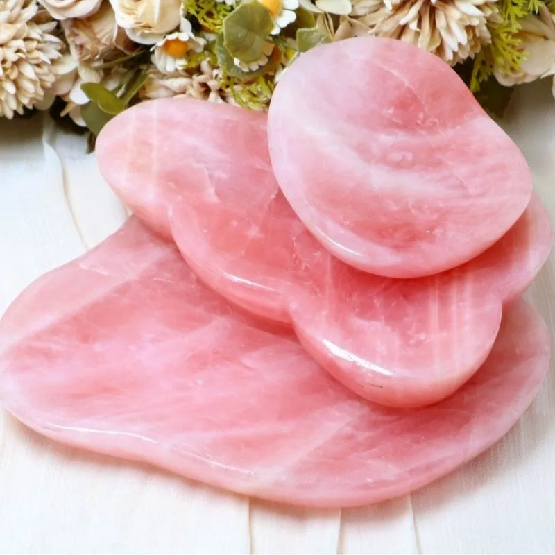 Rose Quartz Plate Bowl Dish Hand Carved Crystal Gift Healing Stone Tray Freeform Quartz