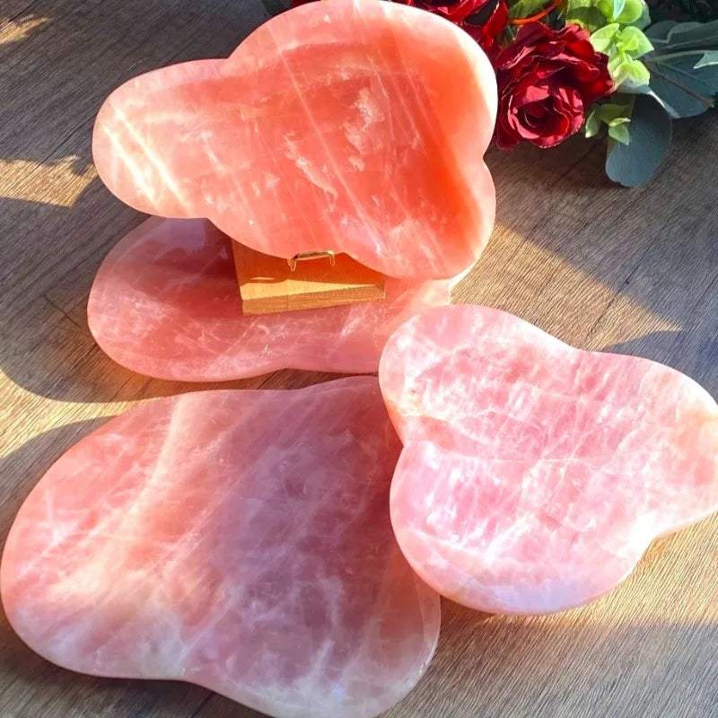 Rose Quartz Plate Bowl Dish Hand Carved Crystal Gift Healing Stone Tray Freeform Quartz