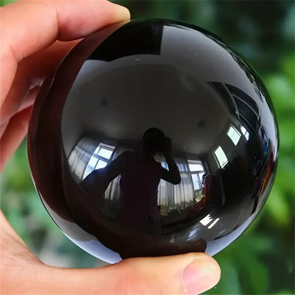 1pc  Natural Obsidian Spherical Crystal Ball - Glossy Black Meditation Stone for Spiritual Growth, Home Decor, Holiday Gift,