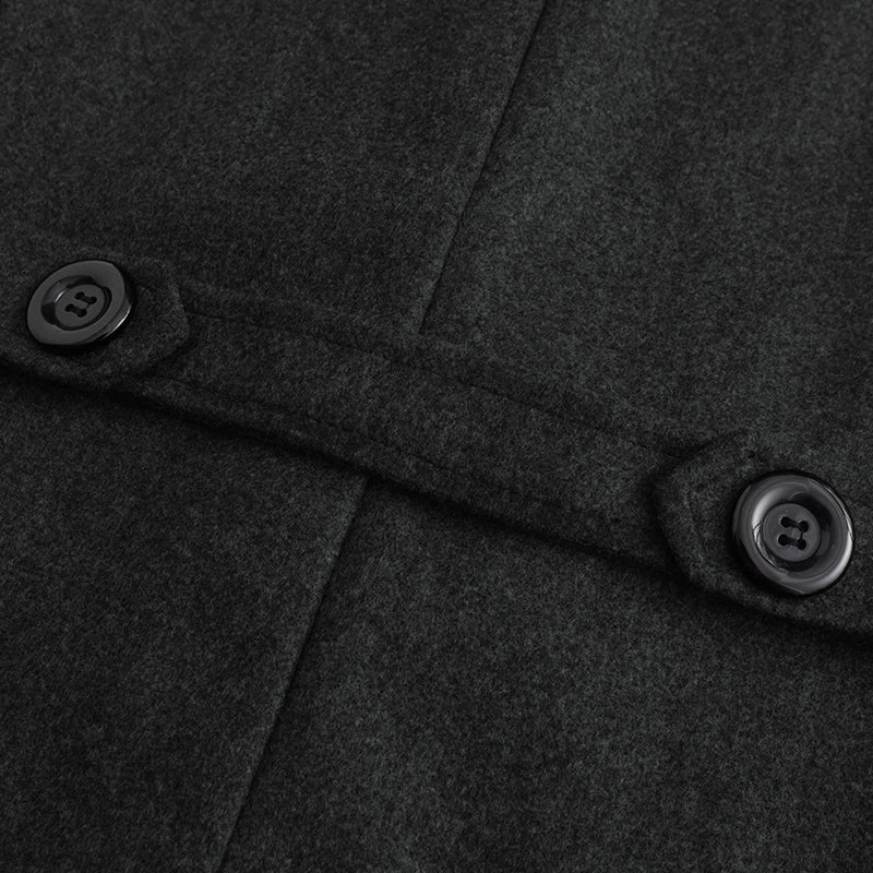 Wool Blend Peacoat With Notched Lapel Button Closure For Men