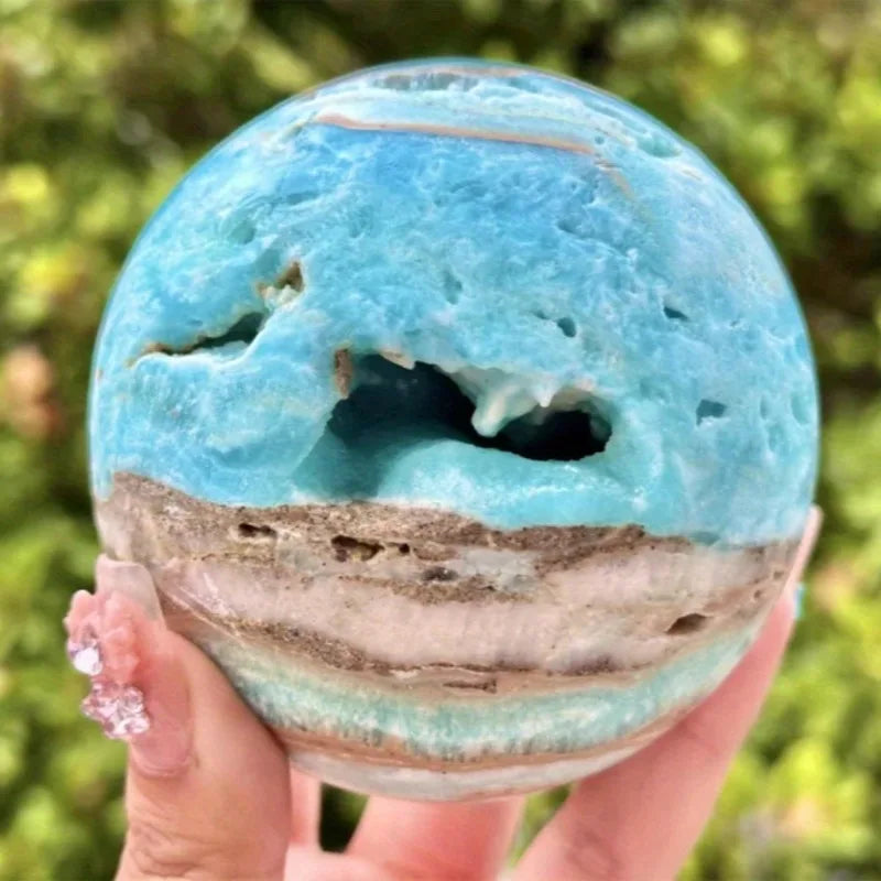 Natural Hemimorphite Sphere Bohemian Style Ocean Gem, Blue Home Decoration Blue Crystal Mineral Crystal Sphere Gift