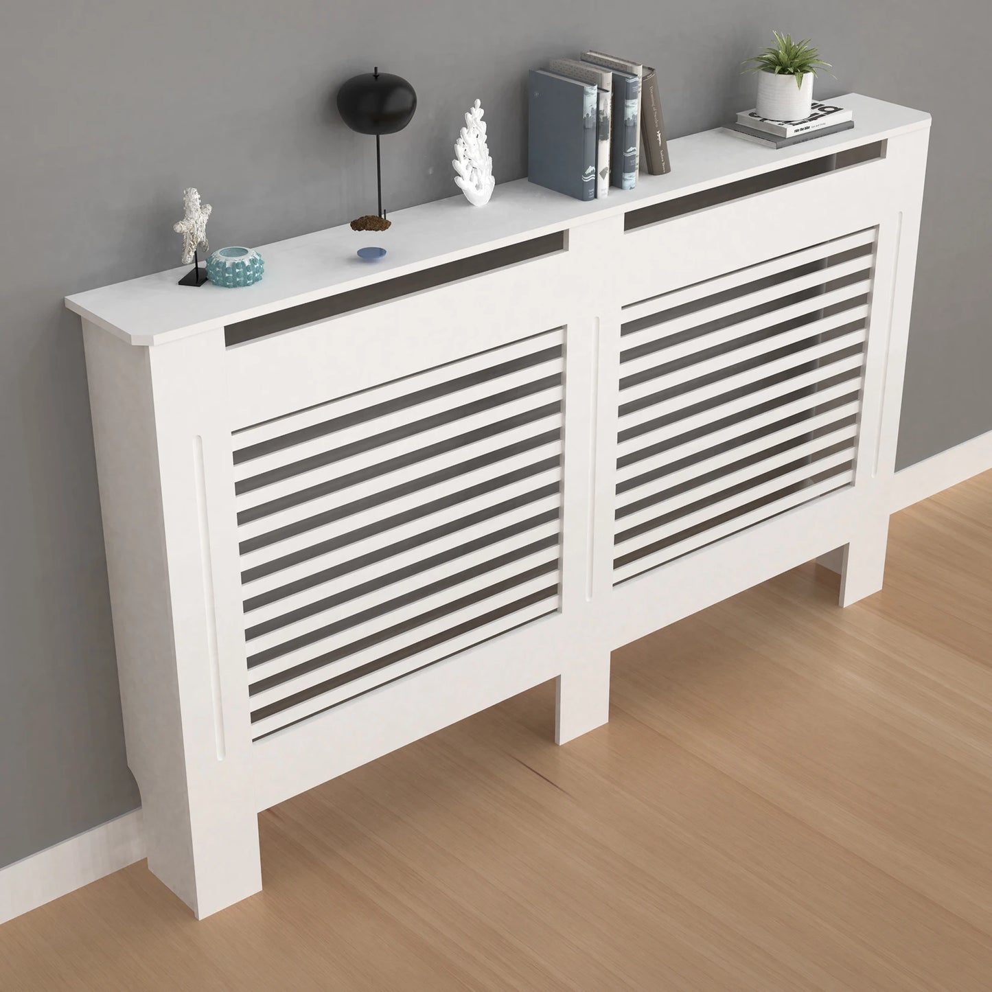 100cm Radiator Cover Modern MDF Wood Slat Living Room Bedroom Hallway Cabinet for Room Decoration