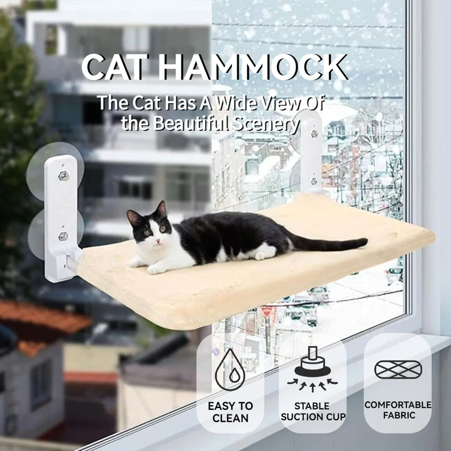 Foldable Cat Window Perch, Cordless Cat Window Perch, Cat Hammock for Wall with 4 Strong Suction Cups, Cat Window Hammock