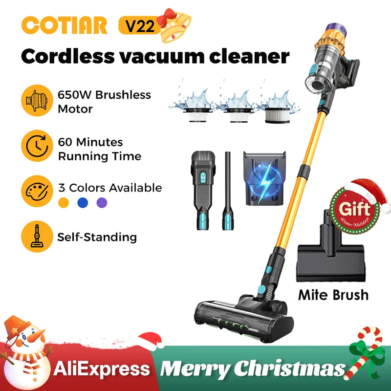 Cotiar V22 Cordless Vacuum Cleaner 650W 55000PA Removable Battery