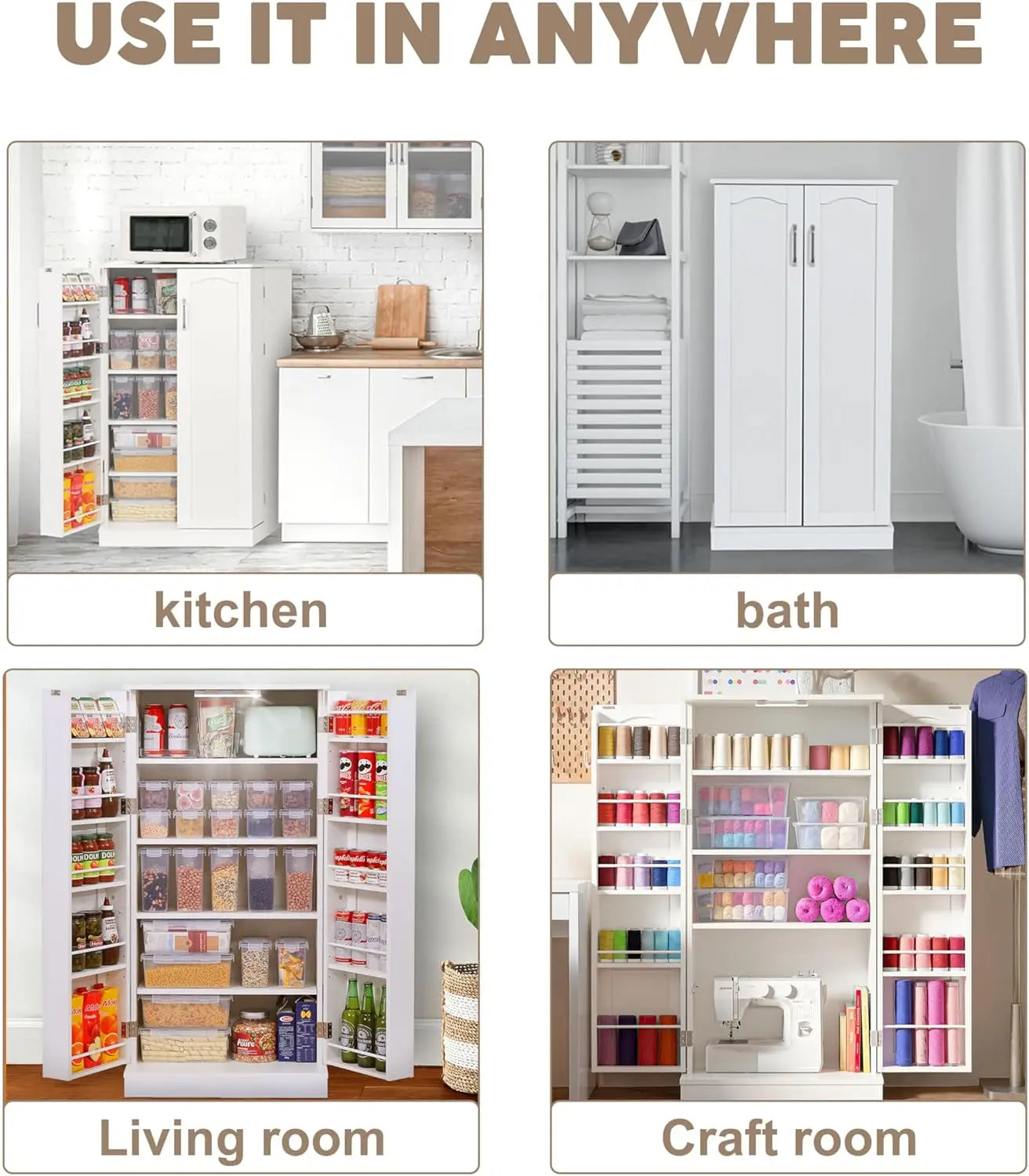 50" Craft Storage Cabinet with LED Lights – Adjustable Shelves Sewing Organizer, Multi-Purpose Sewing Cabinet