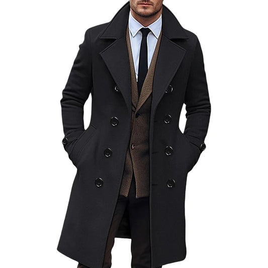 Wool Blend Peacoat With Notched Lapel Button Closure For Men