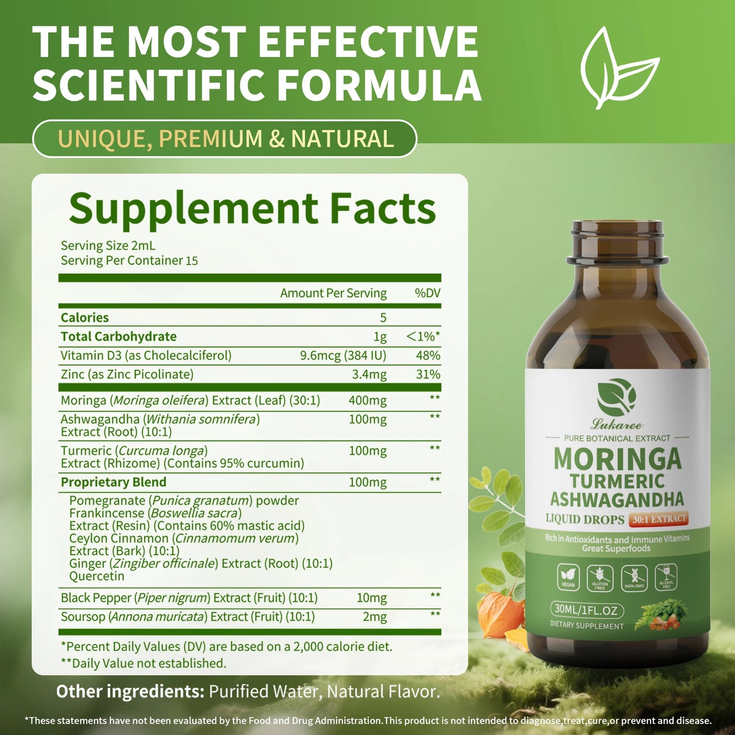 Beworths 12 In 1 Organic Moringa Drops With Ashwagandha Quercetin