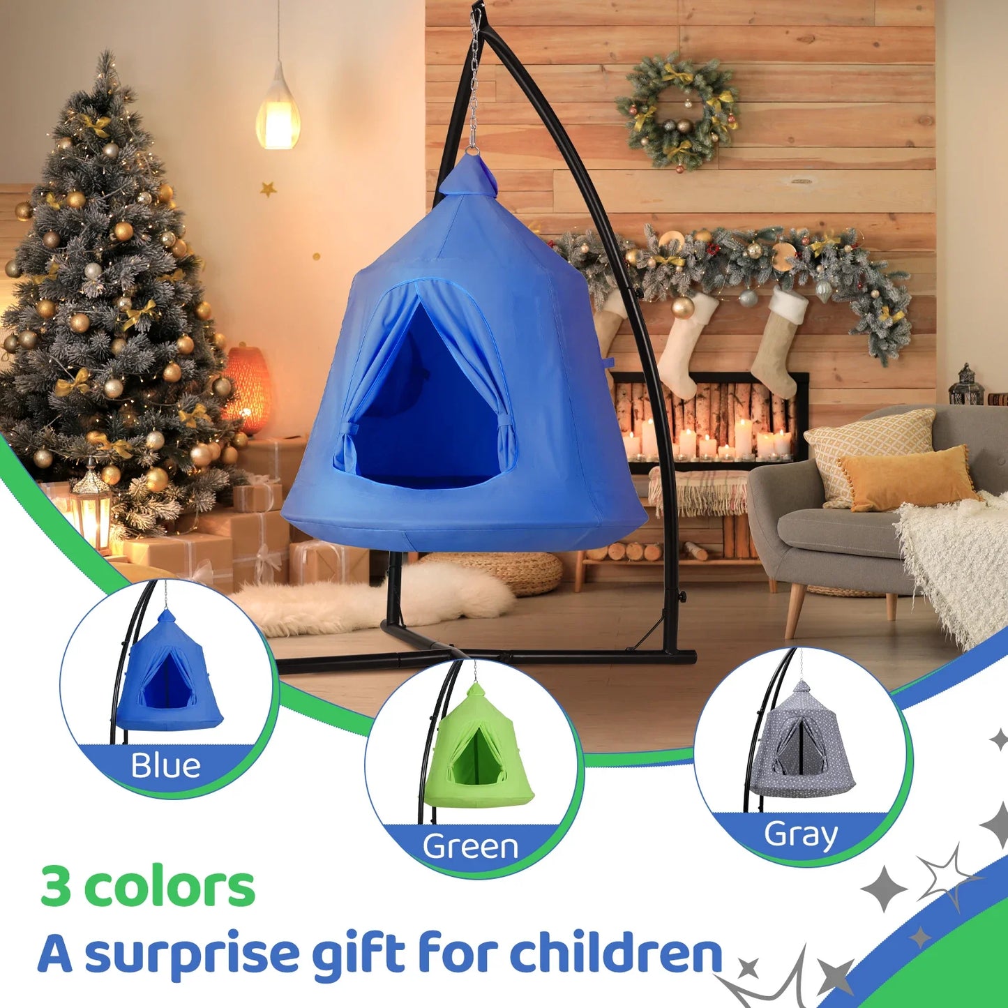 Hanging Hammock X-Stand w/Tree Tent,Play Tent Indoor Metal Swing Chair Stand Outdoor Egg Basket Patio Seat w/Support Stand