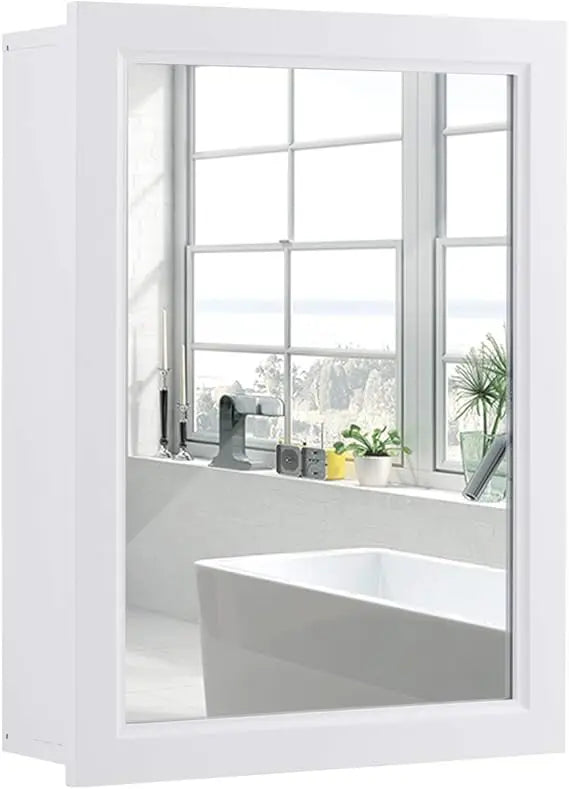 Wall-Mounted Single Door Mirrored Cabinet for Bathroom Storage in White