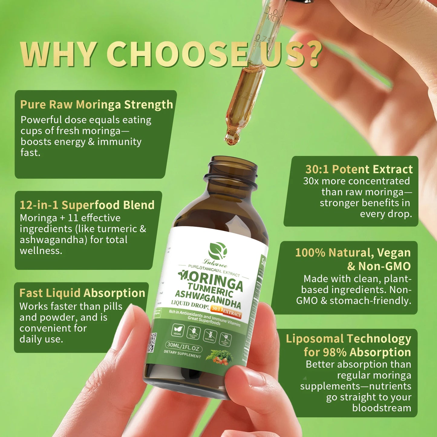Beworths 12 In 1 Organic Moringa Drops With Ashwagandha Quercetin