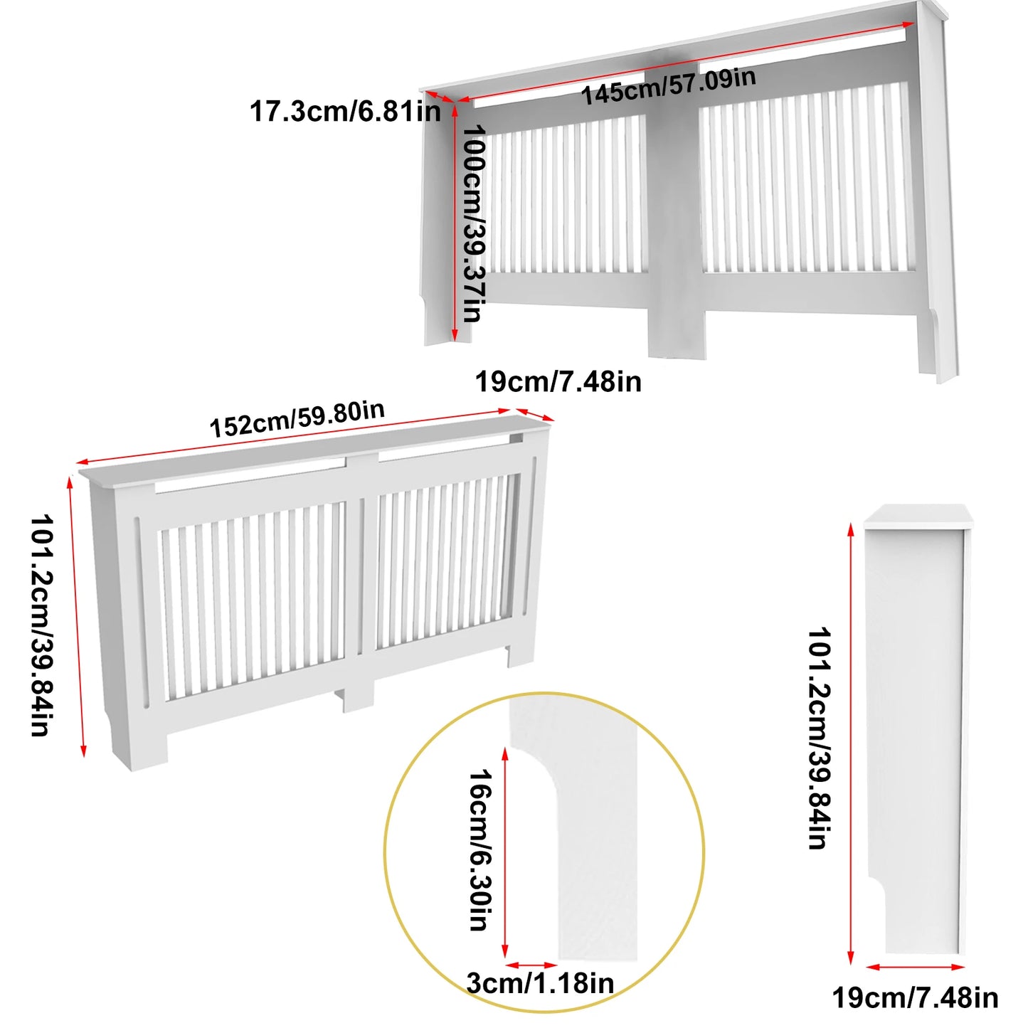 100cm Radiator Cover Modern MDF Wood Slat Living Room Bedroom Hallway Cabinet for Room Decoration
