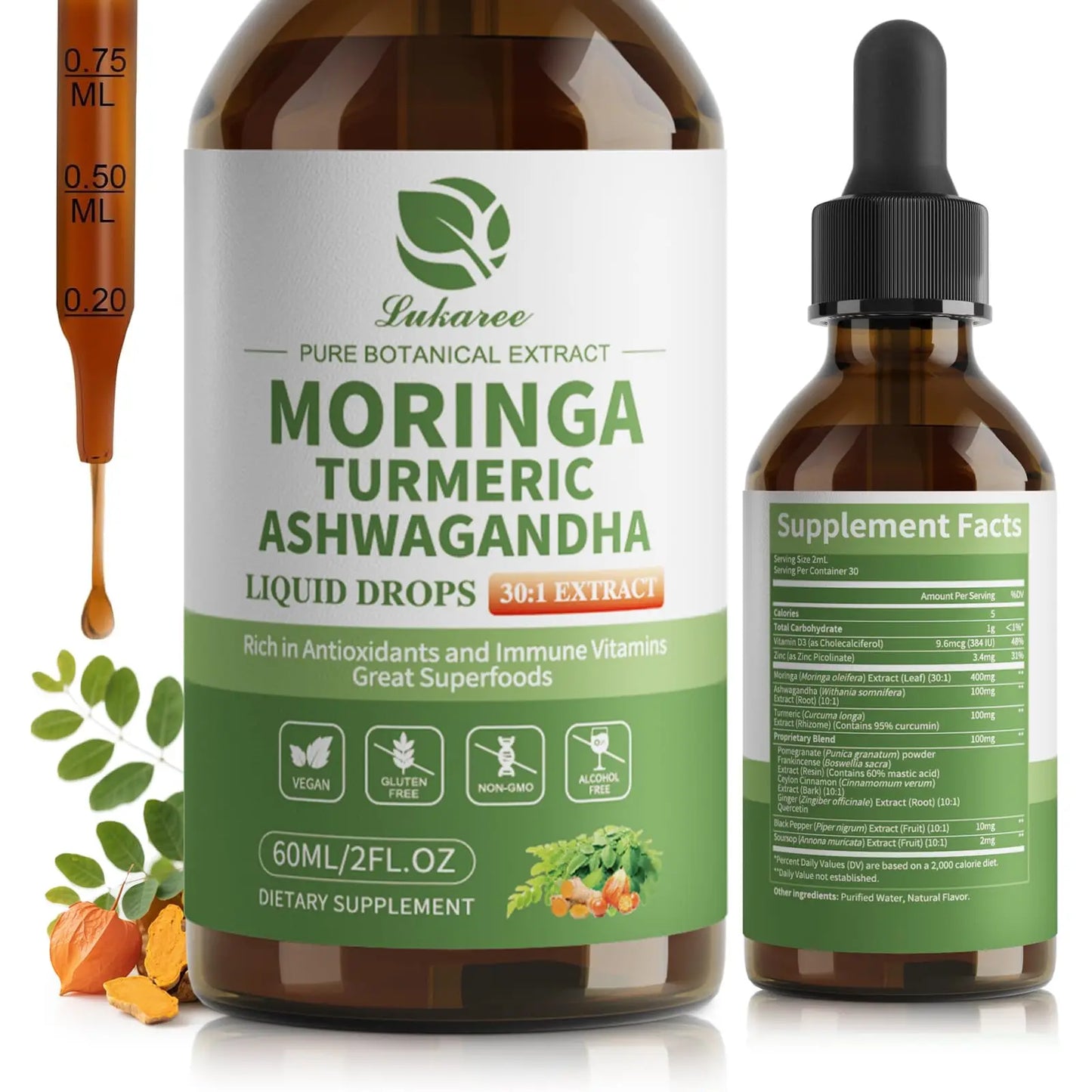 Beworths 12 In 1 Organic Moringa Drops With Ashwagandha Quercetin