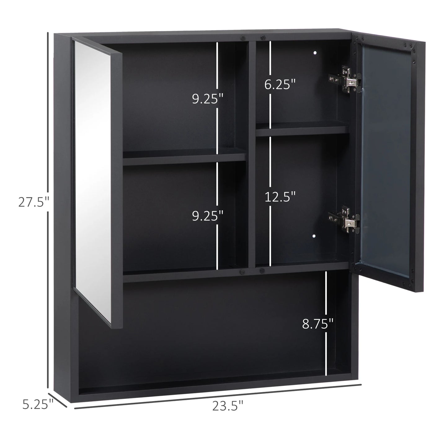 Kleankin Wall-Mounted Medicine Cabinet with Mirror, Bathroom Cabinet Black
