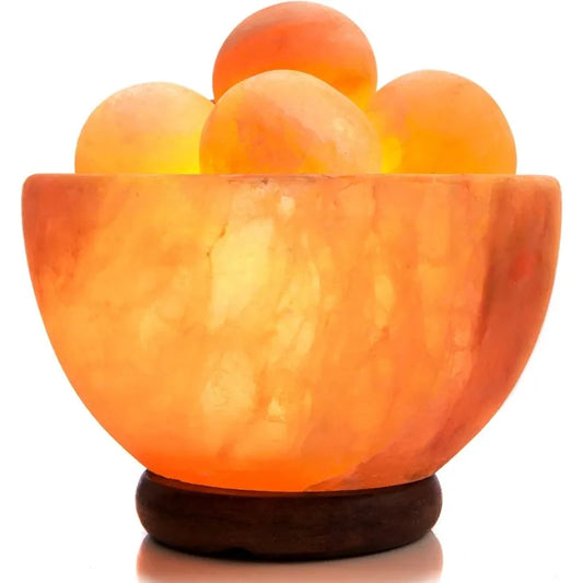 Himalayan Salt Lamp Bowl with 6 Massage Balls – Dimmable Natural Pink Rock Salt Lamp for Relaxation, Meditation,Yoga, Spa,
