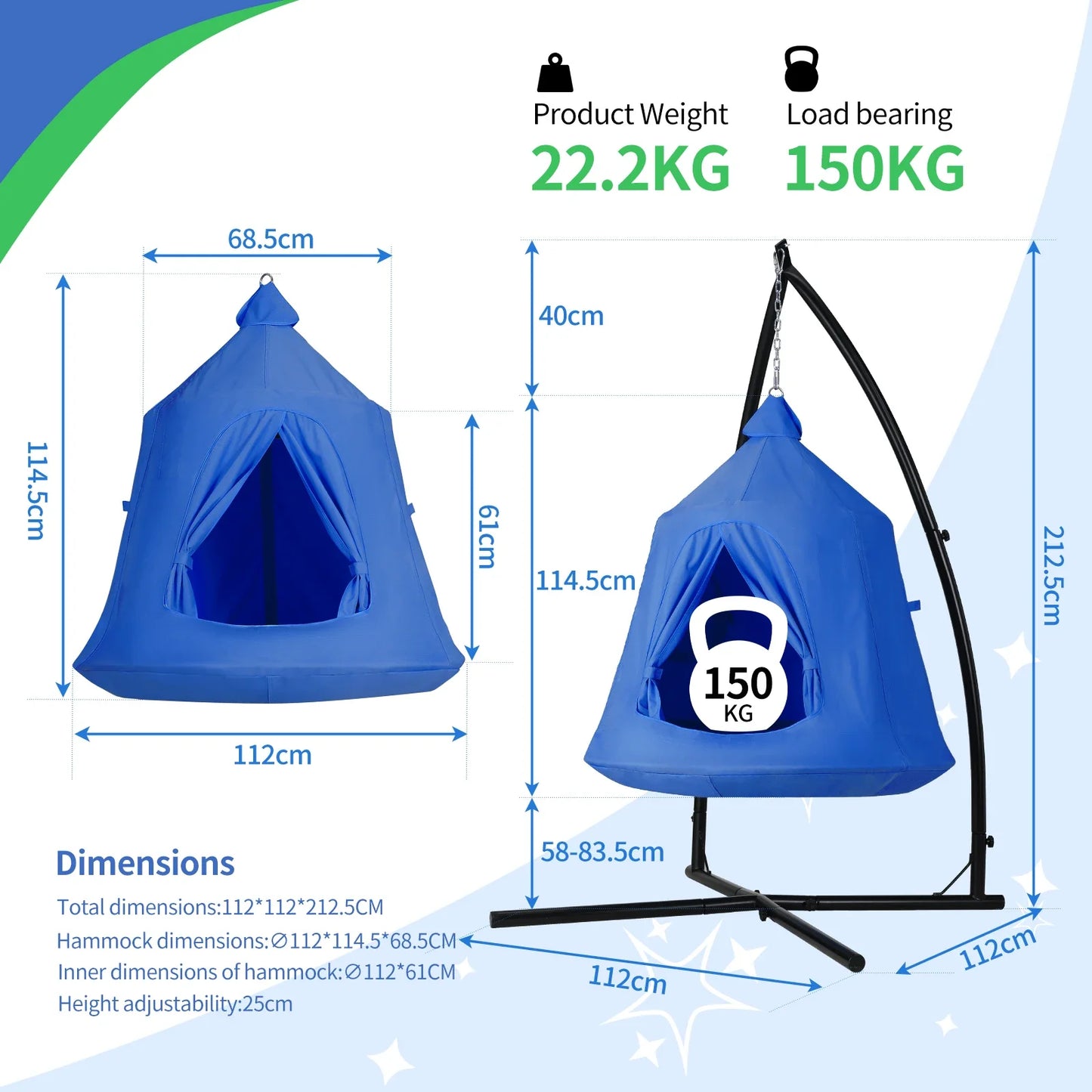 Hanging Hammock X-Stand w/Tree Tent,Play Tent Indoor Metal Swing Chair Stand Outdoor Egg Basket Patio Seat w/Support Stand