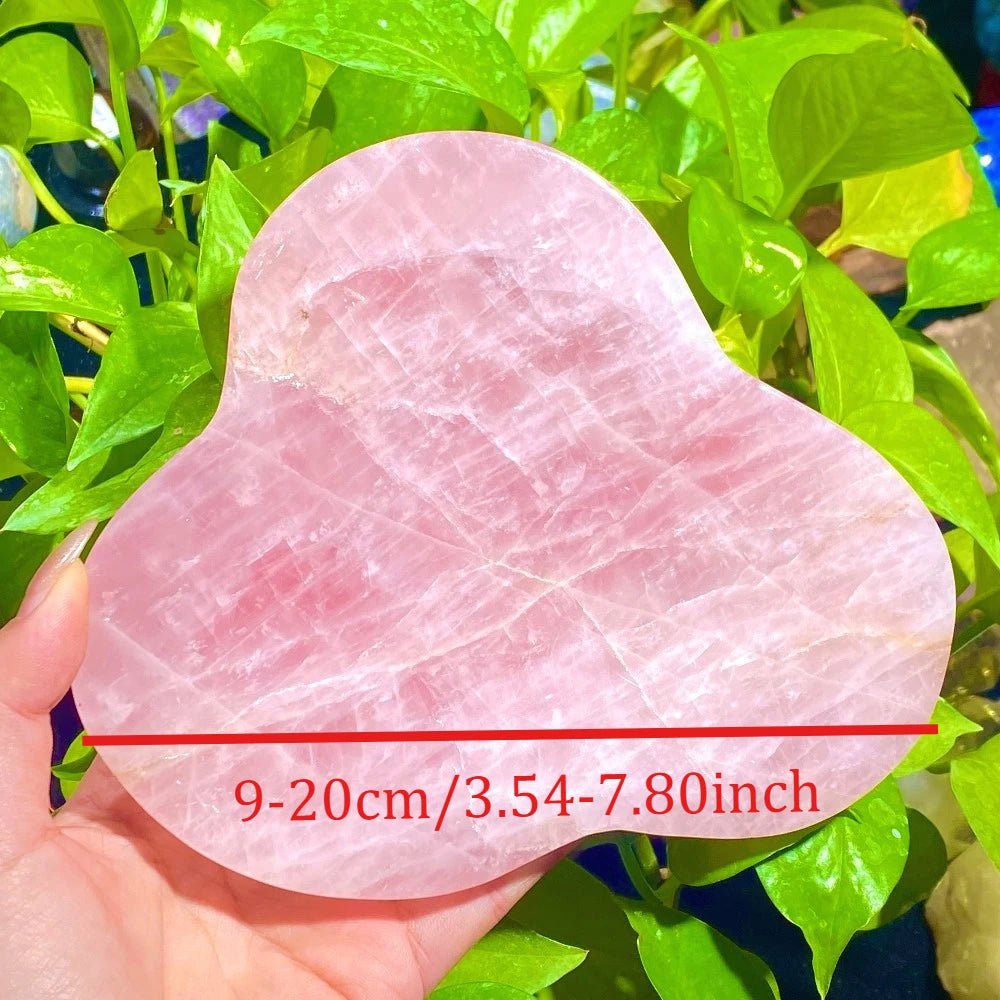 Rose Quartz Plate Bowl Dish Hand Carved Crystal Gift Healing Stone Tray Freeform Quartz
