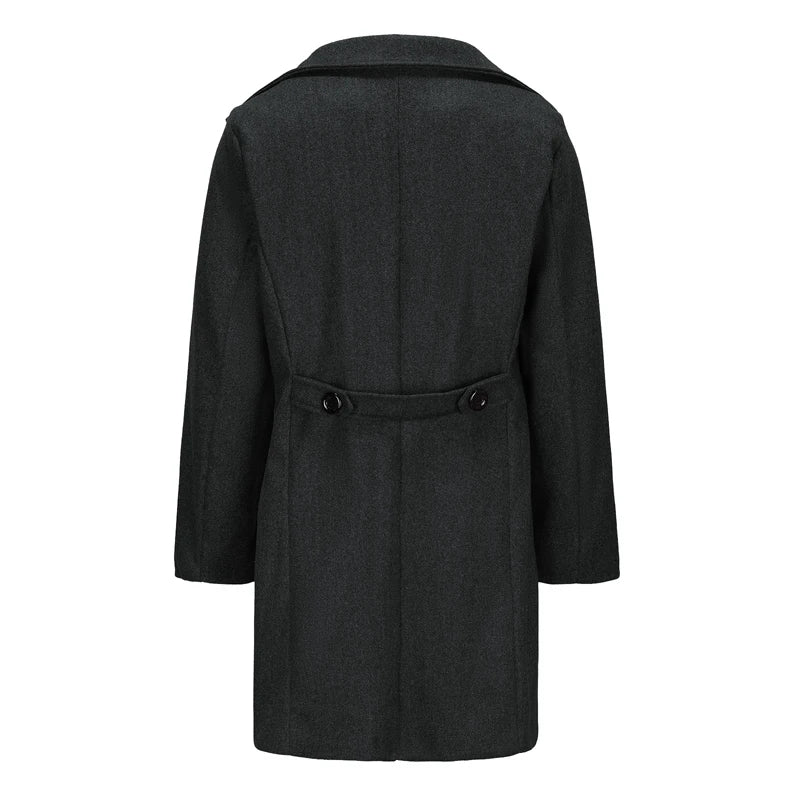 Wool Blend Peacoat With Notched Lapel Button Closure For Men