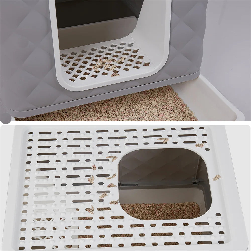 Large Cat Litter Box Enclosure Toilet Pet Hidden Cabinet House Cat Litter Tray Potty with Top Cushion Mat Bed and Litter Scoop