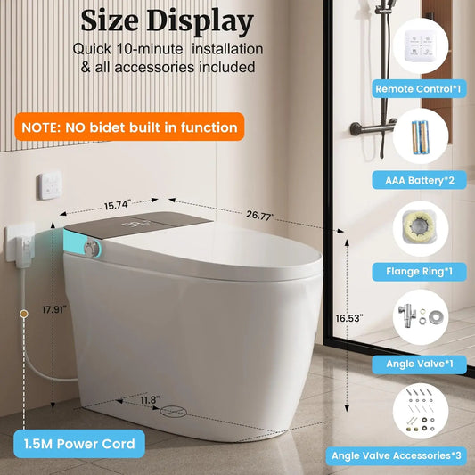 Smart Toilet with Heated Seat, Auto Flush, Dual Flush 0.8/1 GPF, Night Light & Soft Close