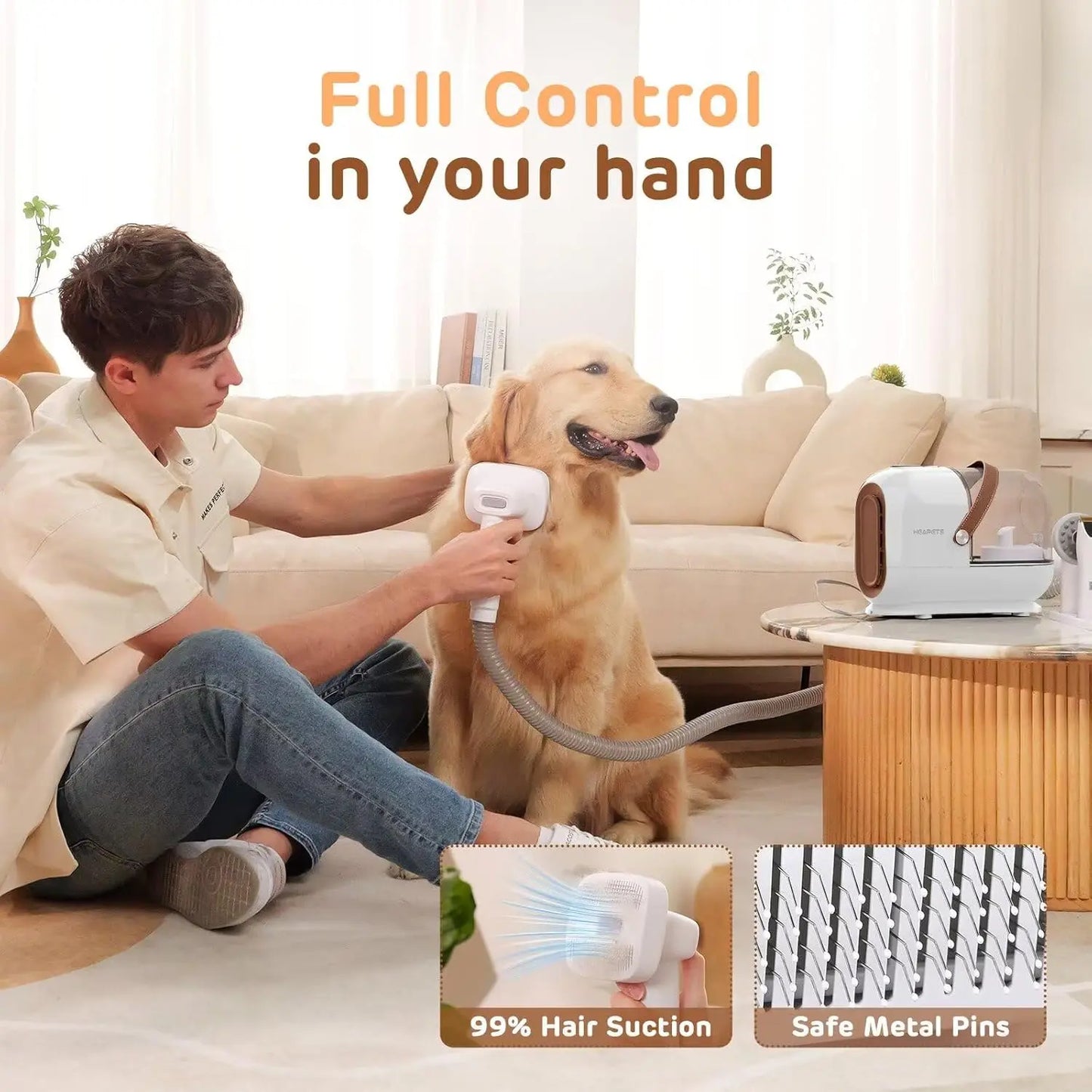 Pet Grooming Vacuum Kit with 7 Tools, Low Noise Electric Clipper and Brush for Home Shedding