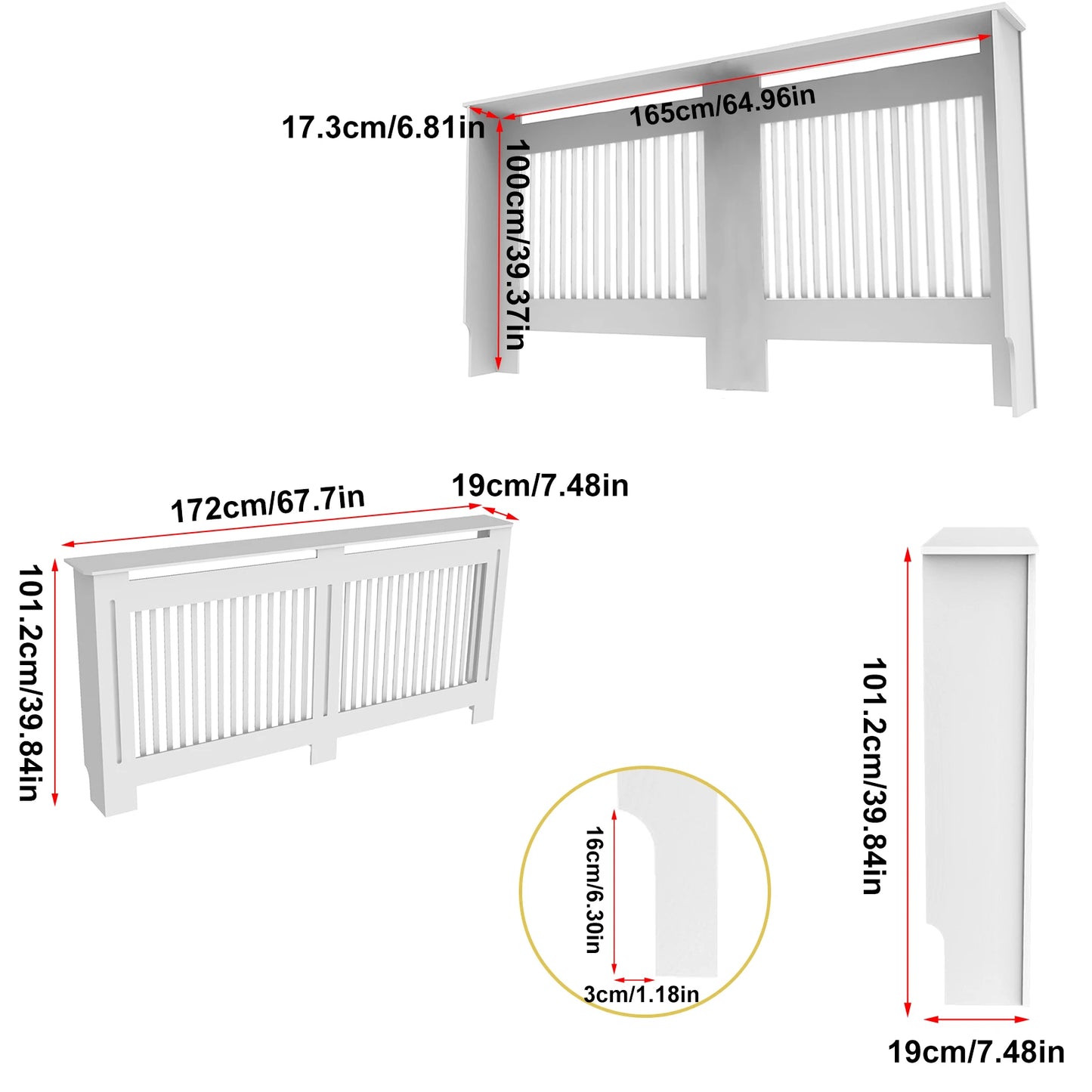 100cm Radiator Cover Modern MDF Wood Slat Living Room Bedroom Hallway Cabinet for Room Decoration